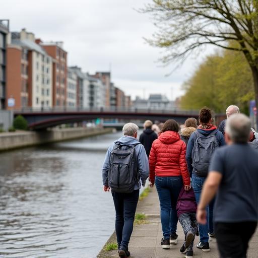 Community members gathering along Dublin's Liffey waterway for a group inclusion activity